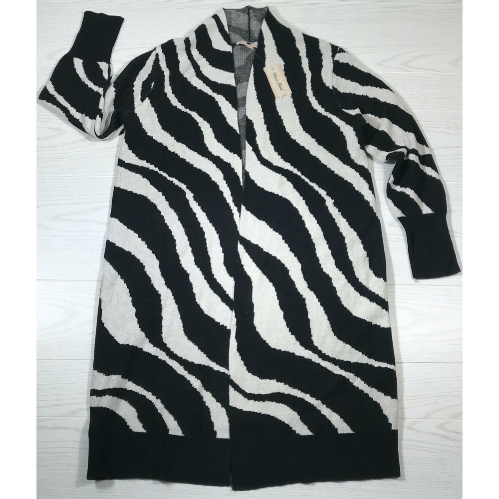 PHILOSOPHY Republic Clothing Open Front Duster Cardigan Women L Zebra Print New
